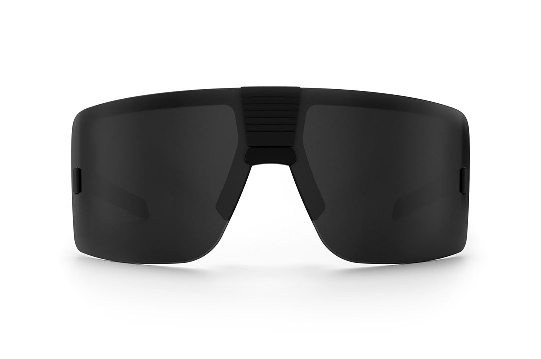 Front of Heat Wave Visual Vector Sunglasses with black frame and black lens.