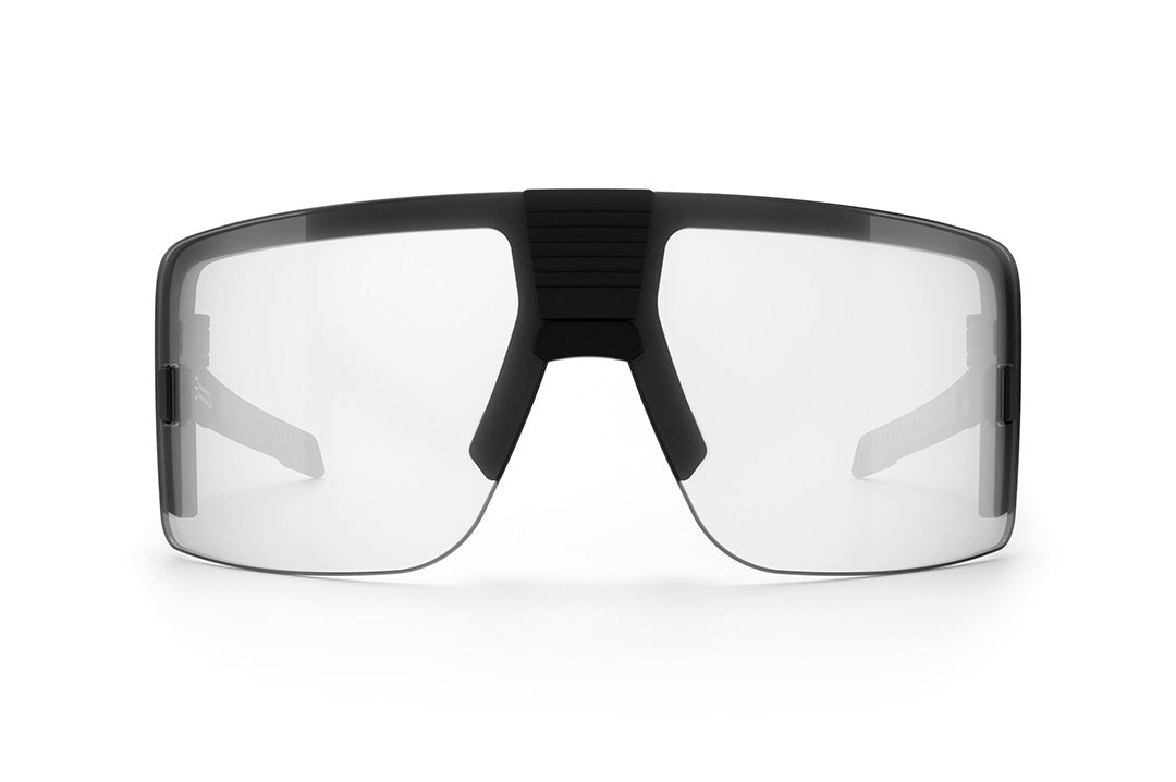 Front of Heat Wave Visual Vector Sunglasses with black frame and clear lens.