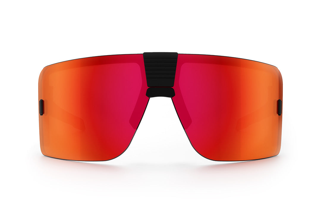 Front of Heat Wave Visual XL Vector Sunglasses with black frame and firestorm red lens.