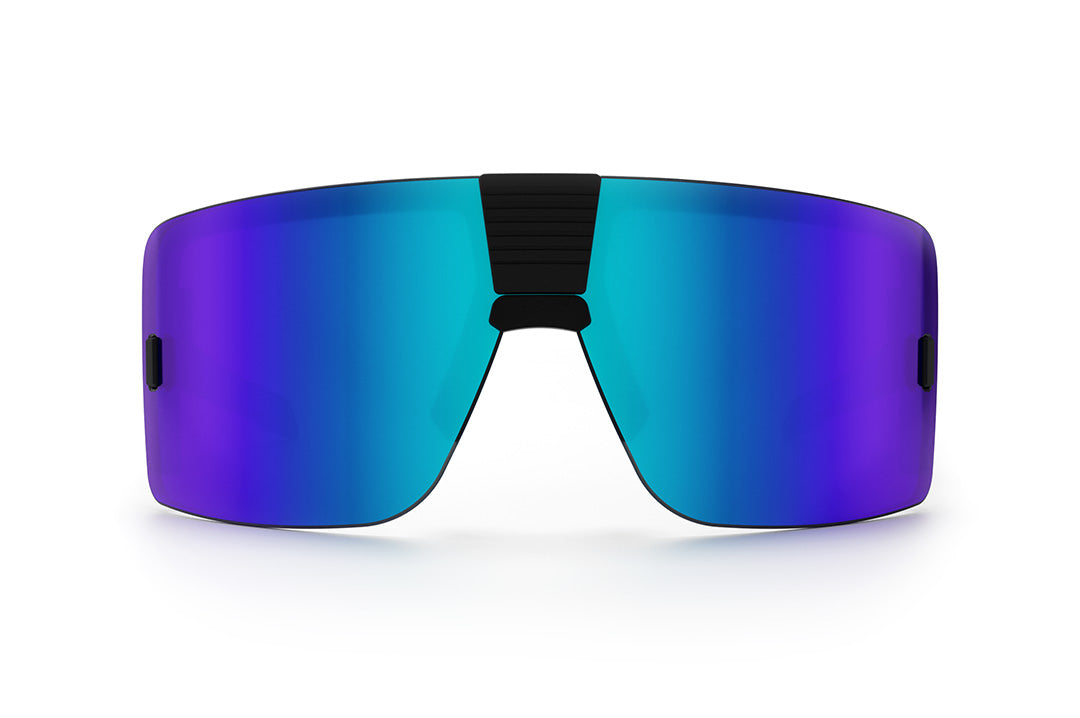 Front of Heat Wave Visual Vector Sunglasses with black frame and galaxy blue lens.