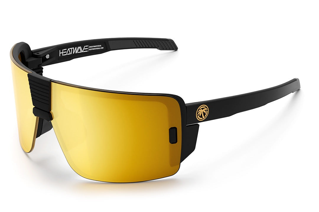 Heat Wave Visual Vector Sunglasses with black frame and gold lens.