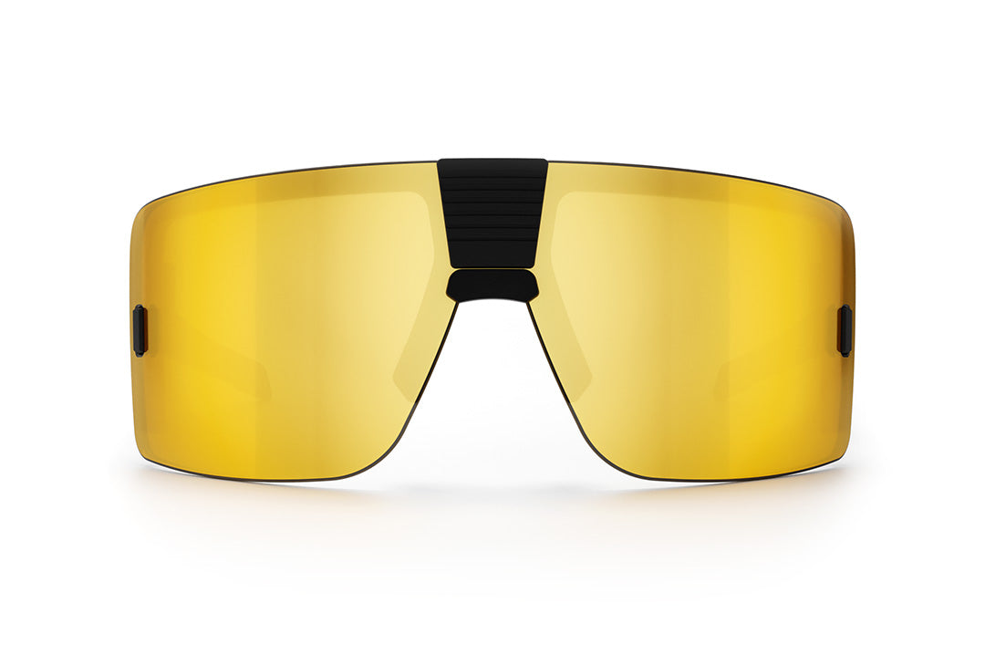 Front of Heat Wave Visual Vector Sunglasses with black frame and gold lens.