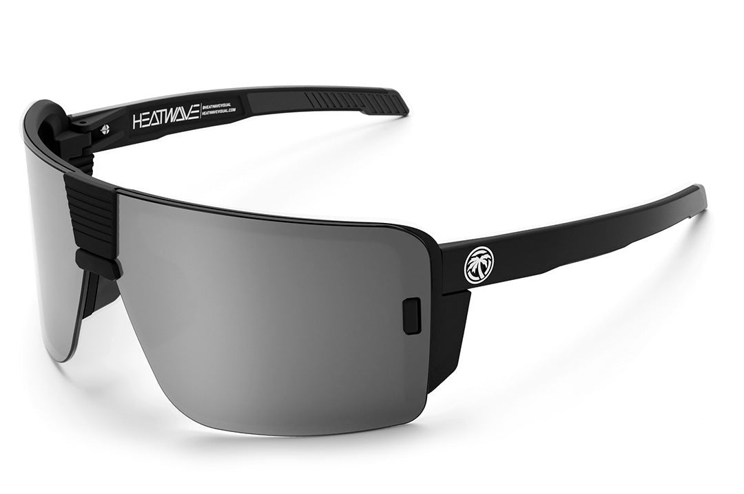 Heat Wave Visual XL Vector Sunglasses with black frame and silver lens.