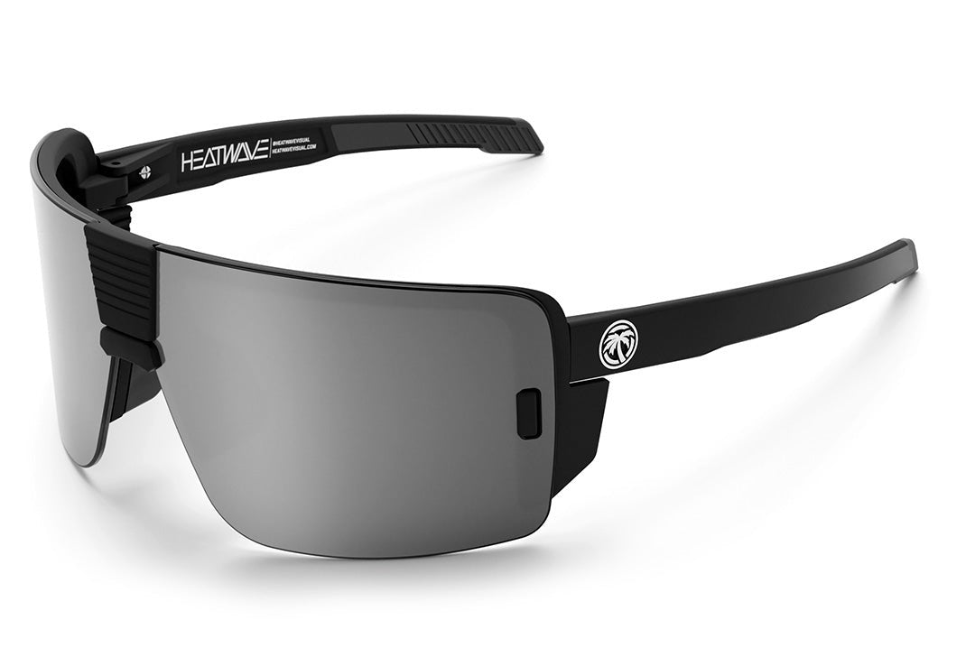 Heat Wave Visual Vector Sunglasses with black frame and silver lens.