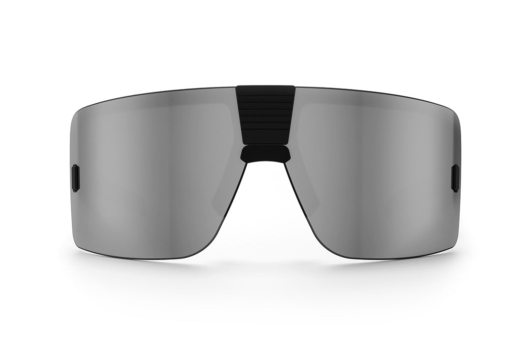 Front of the Heat Wave Visual Vector Sunglasses with black frame, goodwrench arms and silver lens.