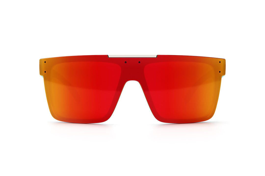 Front of Heat Wave Visual Quatro Sunglasses with teal frame, bolt logo print arms and sunblast orange yellow lens.