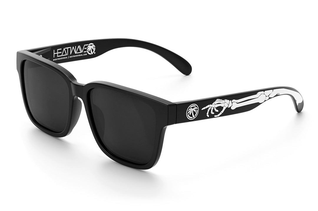 Heat Wave Visual Apollo Sunglasses with black frame, white bone print arms and black lens.