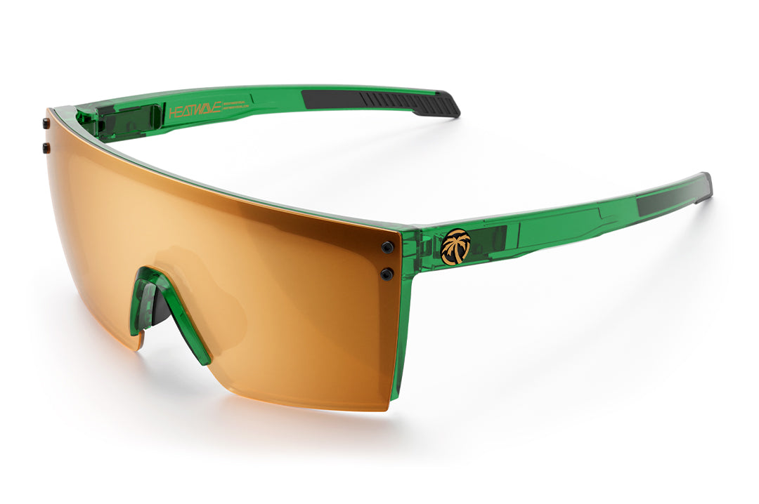 3/4th angle shot of the Performance Lazer Face Sunglasses: Cycad Green Z87+ on a white background.