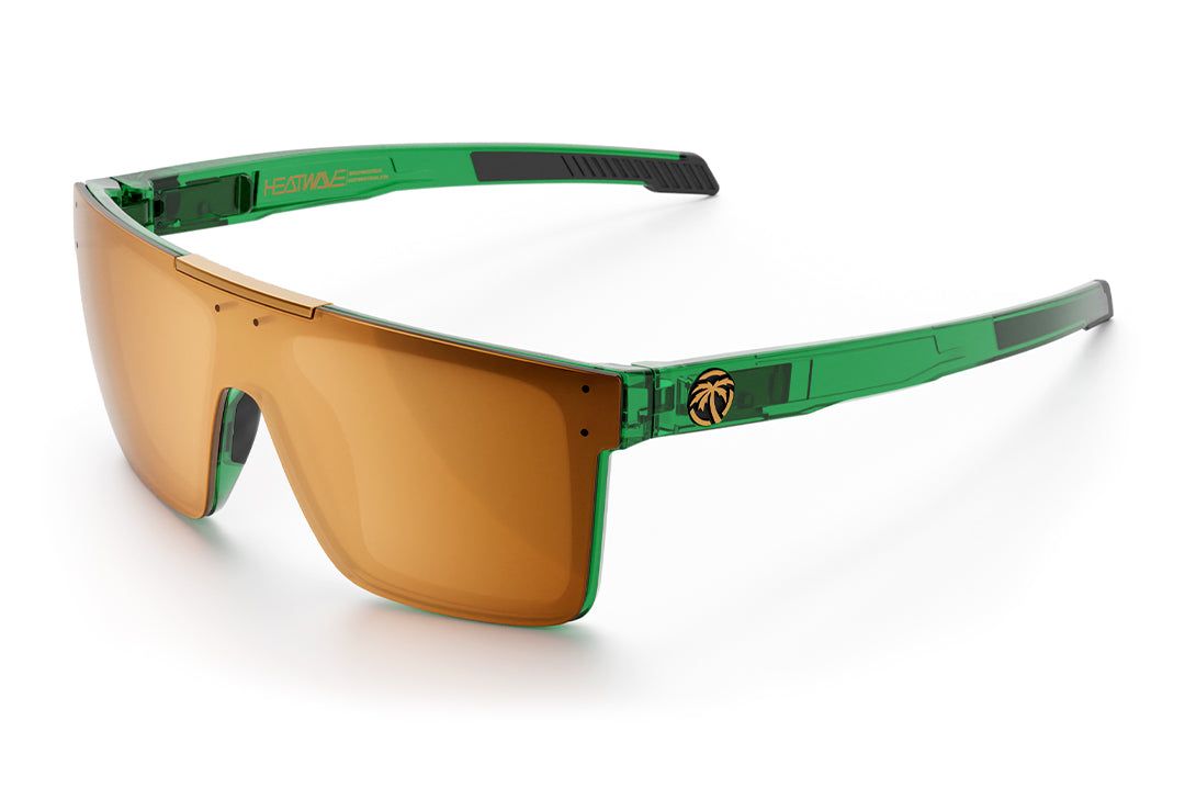 3/4th angle shot of the Performance Quatro Sunglasses: Cycad Green Z87+ on a white background.