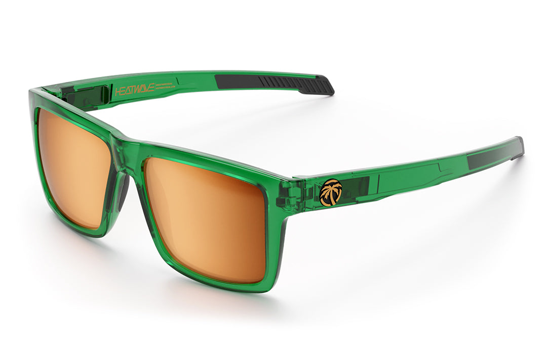 3/4th angle shot of the Performance Vise Sunglasses: Cycad Green Z87+ on a white background.