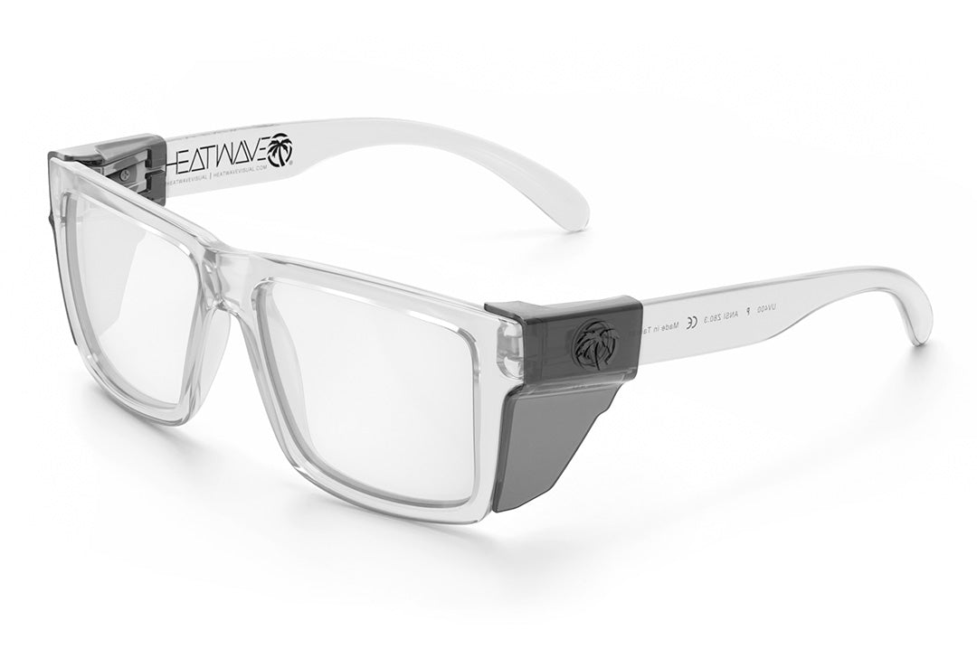Heat Wave Visual Vise Sunglasses with clear frame, anti-fog clear lenses and smoke side shields.