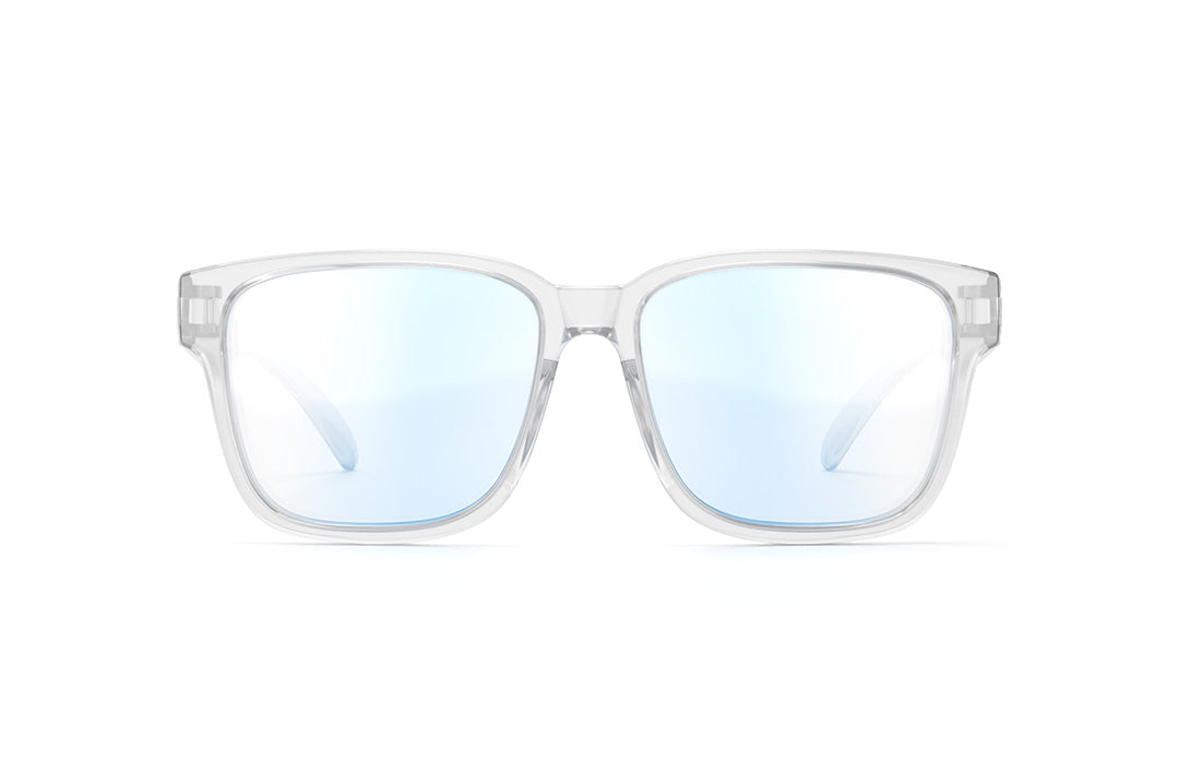 Front of Heat Wave Visual Apollo Sunglasses with clear frame and clear blue blocker lenses.