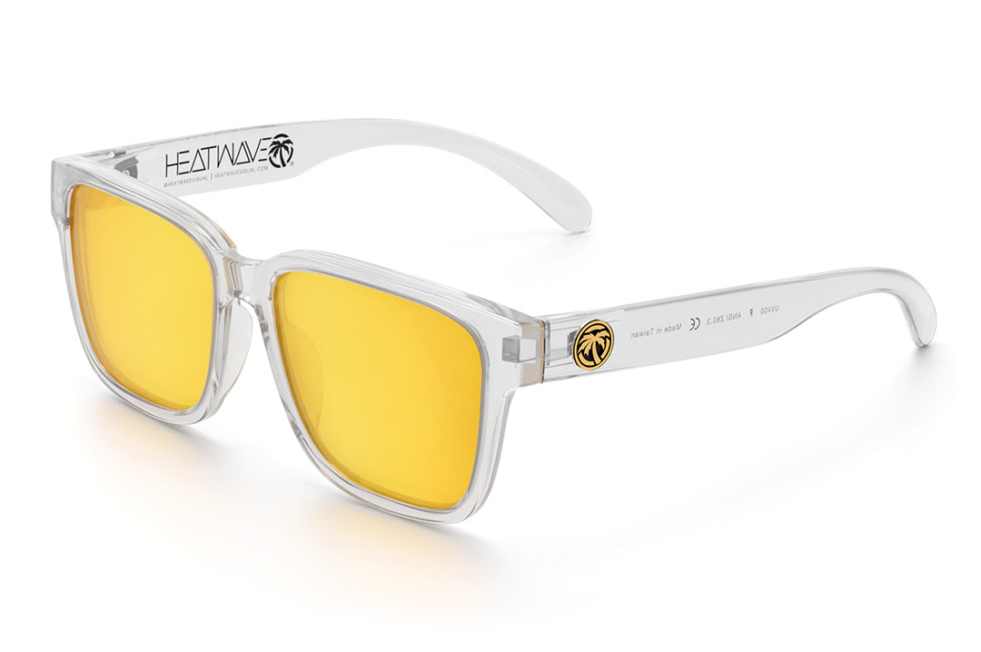 Heat Wave Visual Apollo Sunglasses with clear frame and gold lenses.