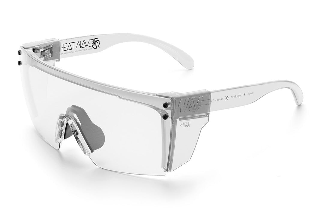 Heat Wave Visual Lazer Face Z87 Sunglasses with clear frame, anti-fog clear lens and clear side shields.