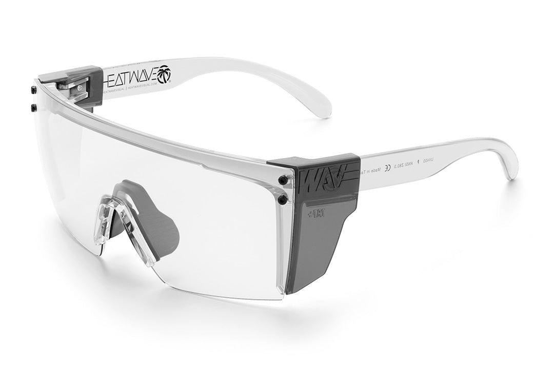 Heat Wave Visual Lazer Face Z87 Sunglasses with clear frame, anti-fog clear lens and smoke side shields.