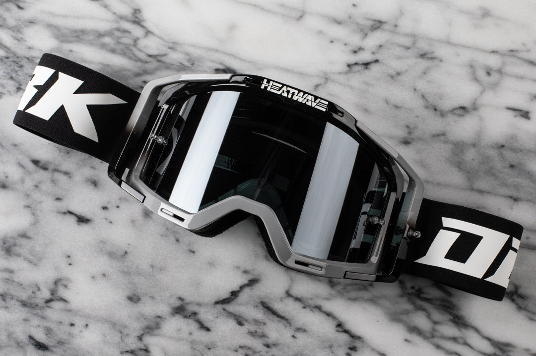 Front of the Heat Wave Visual x DBK MXG-250 Moto Goggles. 