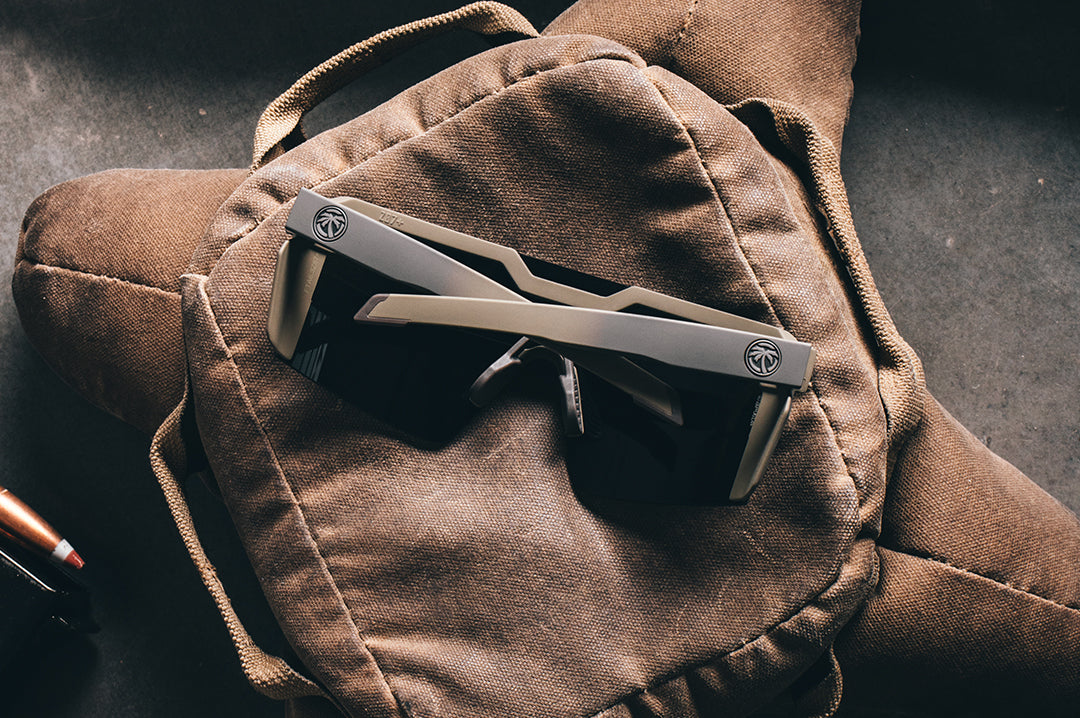 Backside of the Future Tech Sunglasses: FDE Fader Z87+ on a brown bag