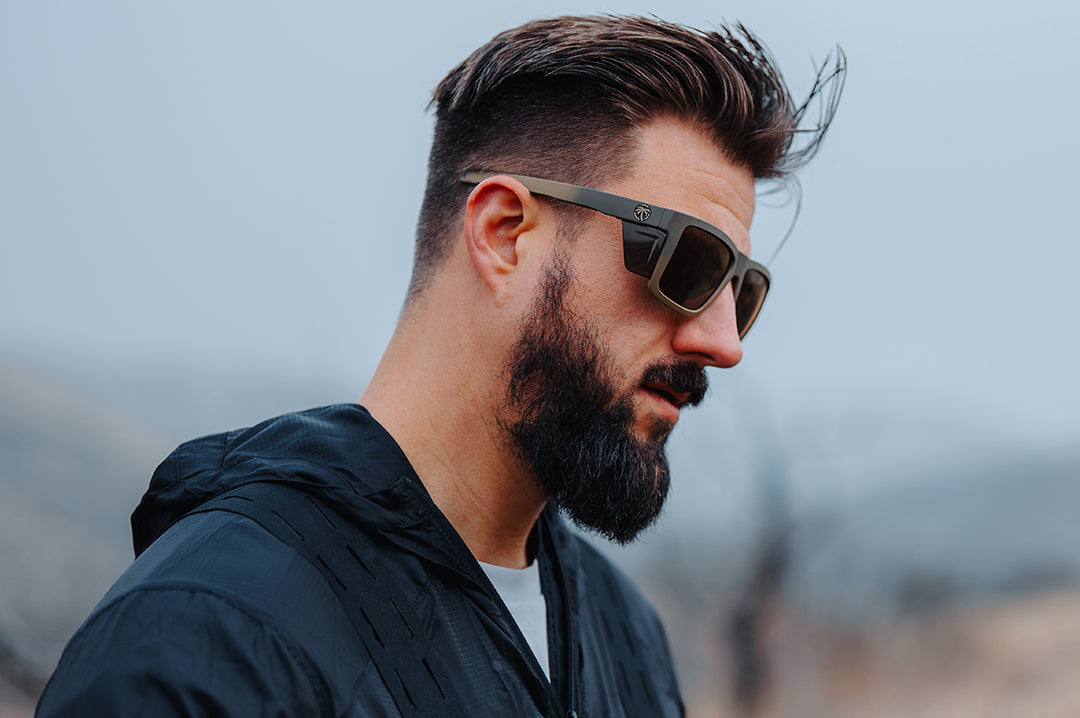 Man wearing the Performance Vise Sunglasses: FDE Fader Z87+