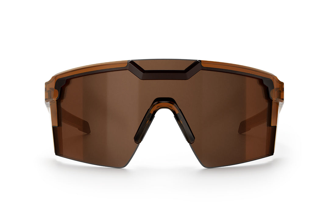 Front view of the Future Tech Sunglasses: Saddle Z87+ with brown lens on a white background.