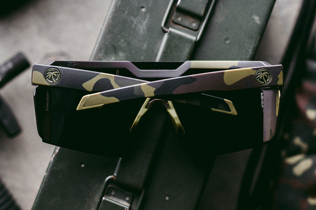 Heat Wave Visual Future Tech Z87+ Sunglasses with fleck camo frame close-up