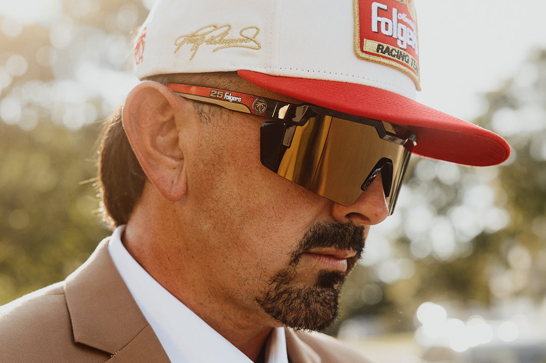 Man wearing the Future Tech Sunglasses: Hendrick Motorsports | Tim Richmond 25 Folgers