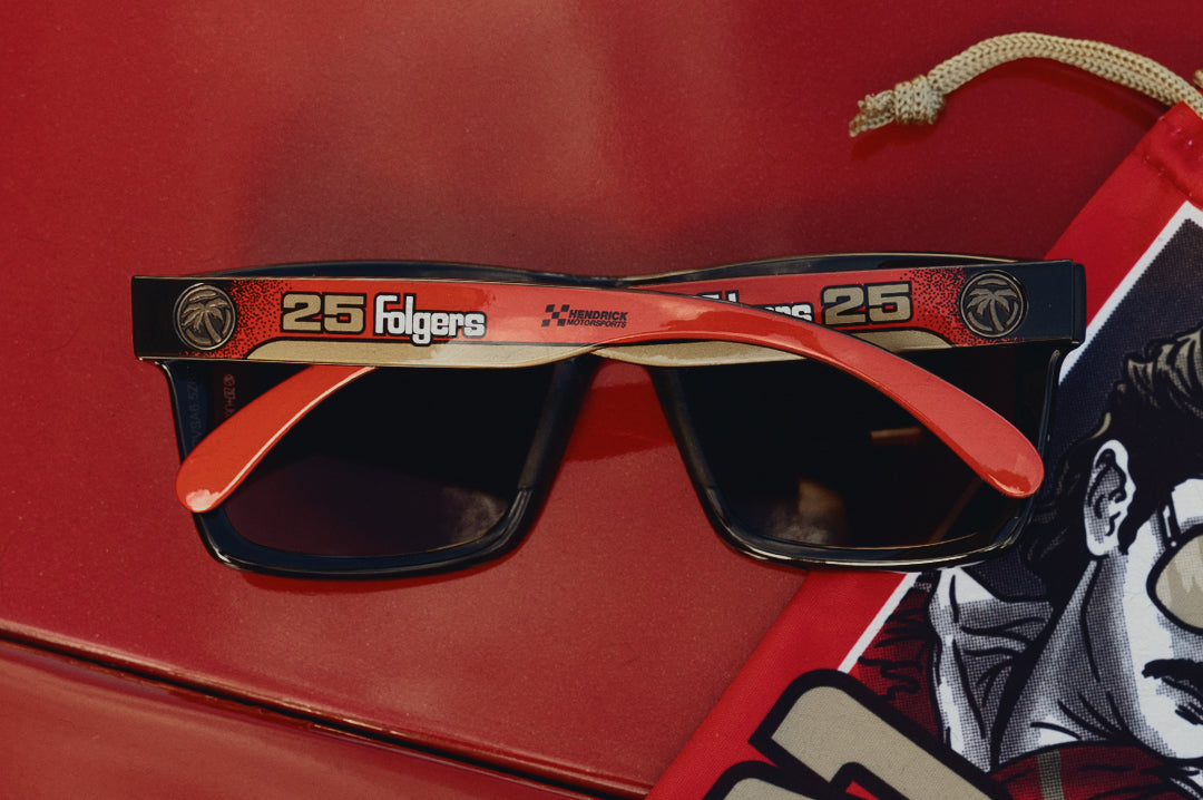 Backside of the XL VISE Z87 Sunglasses: Hendrick Motorsports | Tim Richmond 25 Folgers