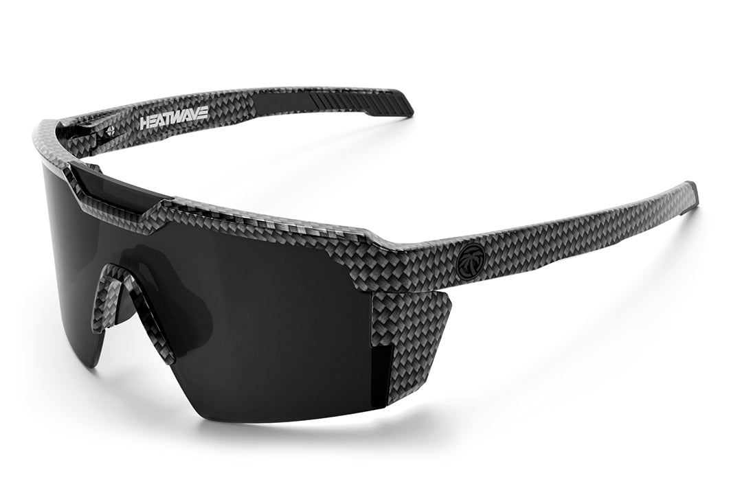 3/4 angle of the Future Tech Sunglasses: Carbon Fiber Z87+ on a white background