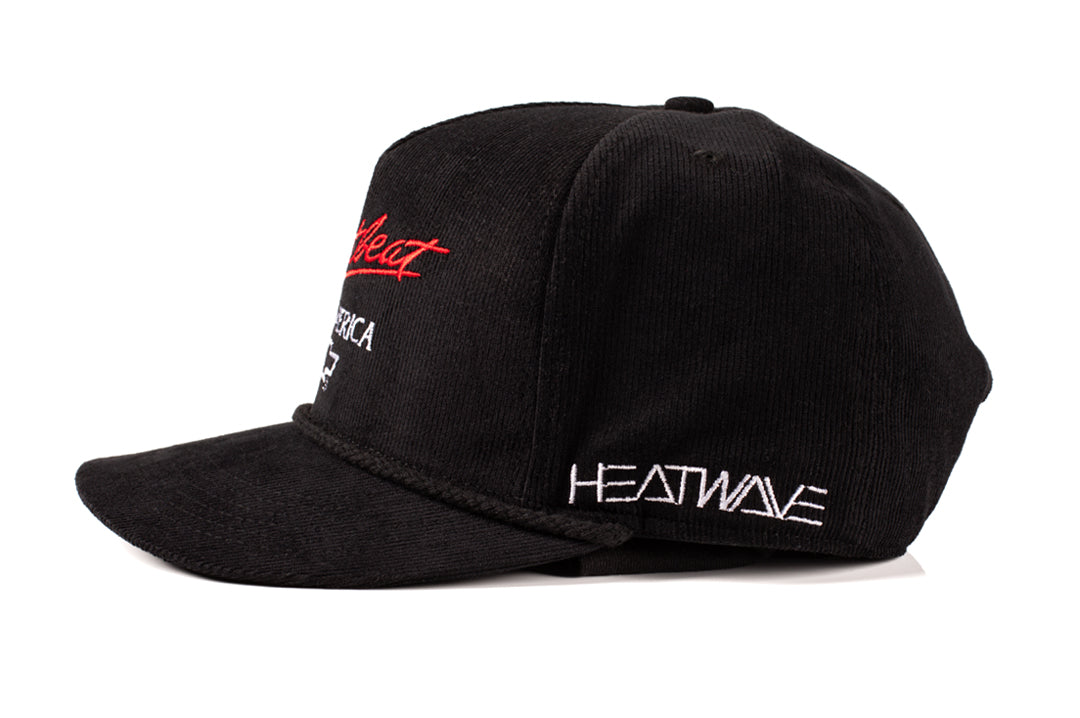 Side view of the Heat Wave Visual X Chevrolet Heart Beat of America Black Corduroy Hat. 
