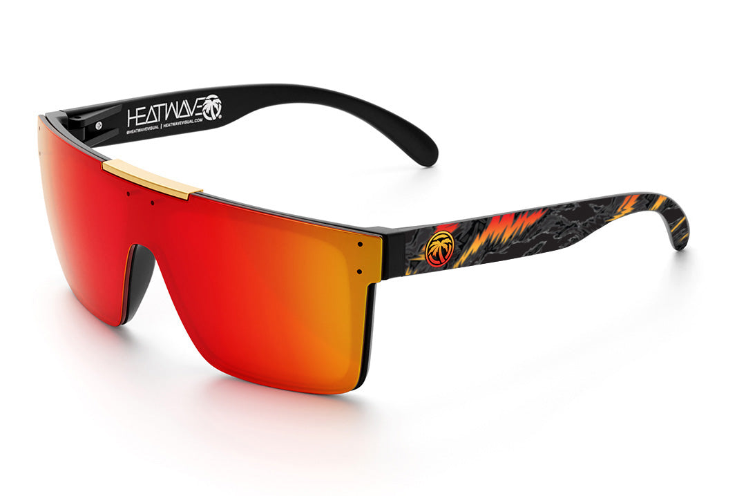 Heat Wave Visual Quatro Sunglasses with black frame, high voltage arms and sunbast red orange lens.