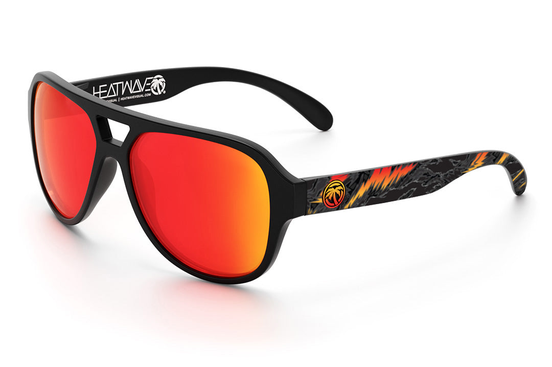 Heat Wave Visual Supercat Sunglasses with black frame, high voltage arms and sunblast orange lenses.