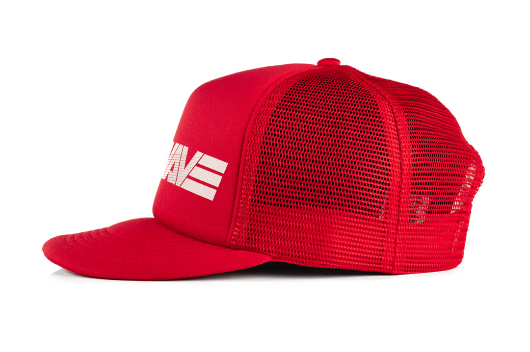 Side of the Heat Wave Visual Hydro Red Trucker Hat. 