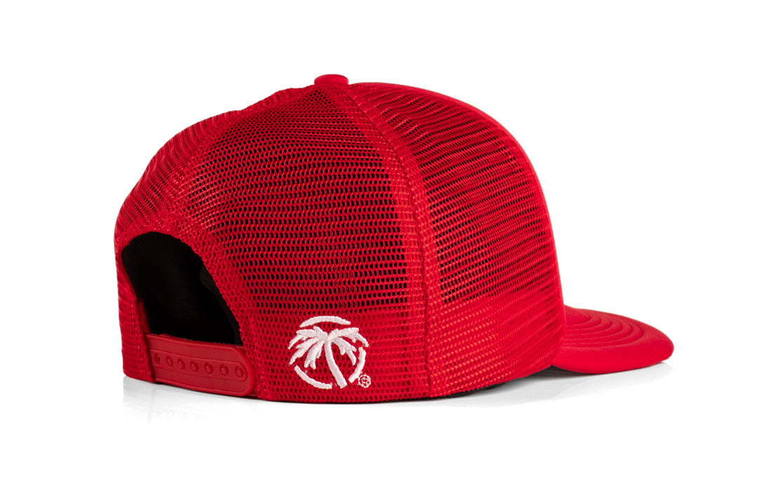 Back of the Heat Wave Visual Hydro Red Trucker Hat. 