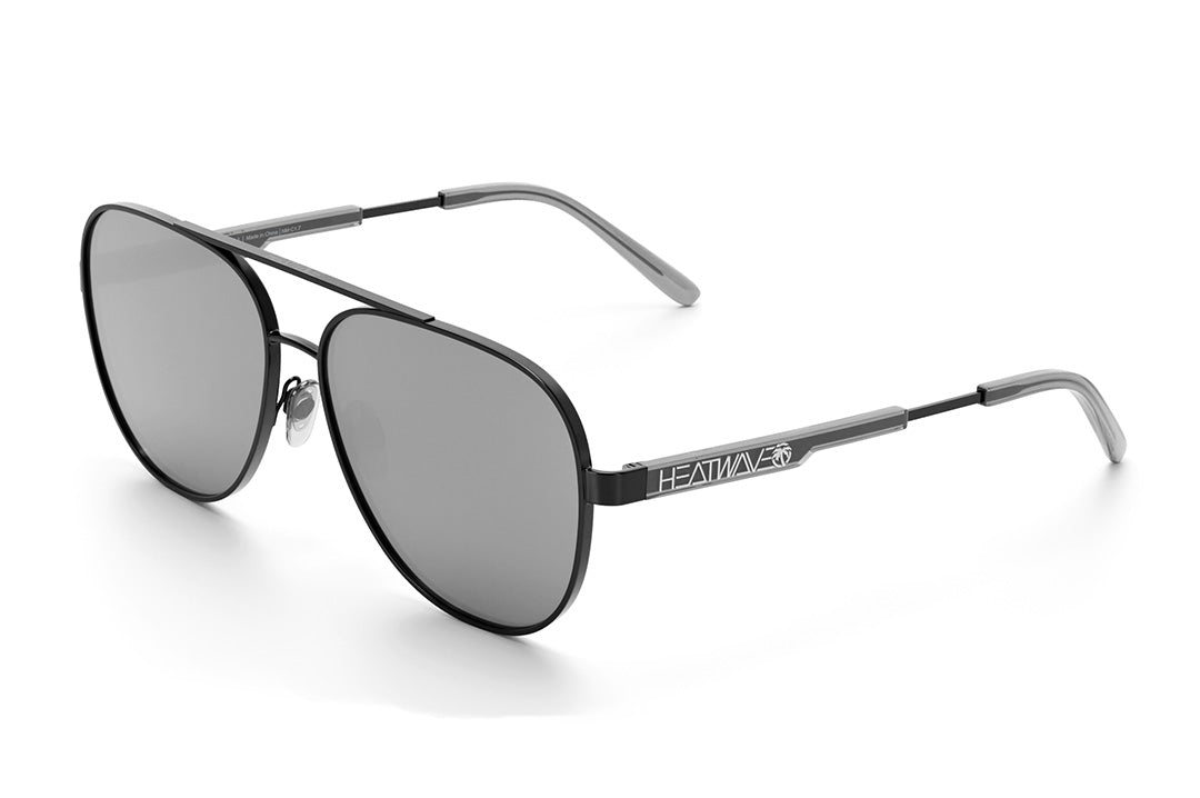 Heat Wave Visual Incline Sunglasses with gun metal frame and silver lenses.