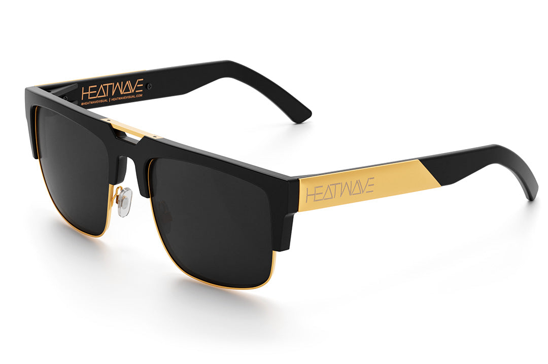 Heat Wave Visual Interceptor Sunglasses with black gold frame and black lenses.