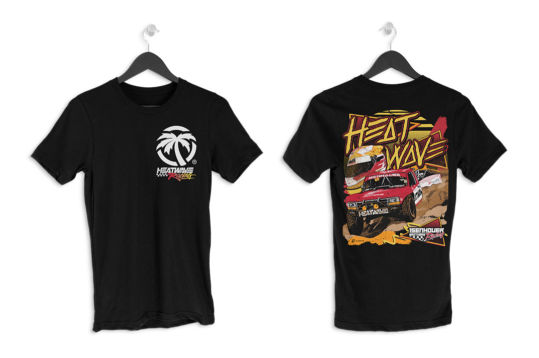 Heat Wave Visual Black Isenhouer Racing 2024 T-shirt with Isenhouer race truck graphic on back. 