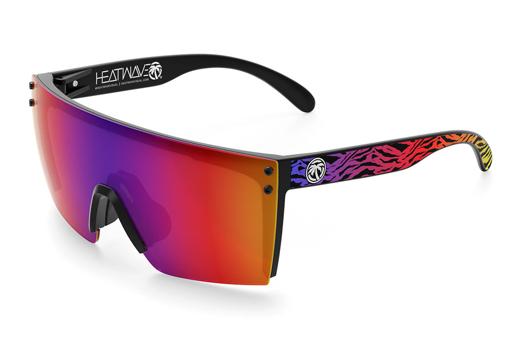 Heat Wave Visual Lazer Face Sunglasses with black frame, neo safari print arms and atmosphere blue red lens.