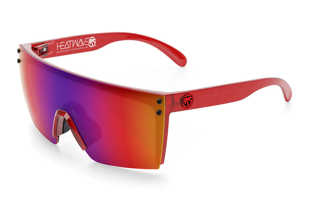 Heat Wave Visual Lazer Face Sunglasses with neon red frame and atmosphere blue red lens.