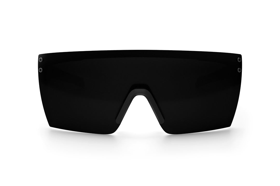 Front view of the Heat Wave Visual Performance Lazer Face Sunglasses with black frame and ultra black lens.