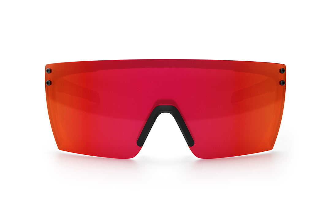 Front view of the Heat Wave Visual Performance Lazer Face Sunglasses with black frame and firestorm lens. 