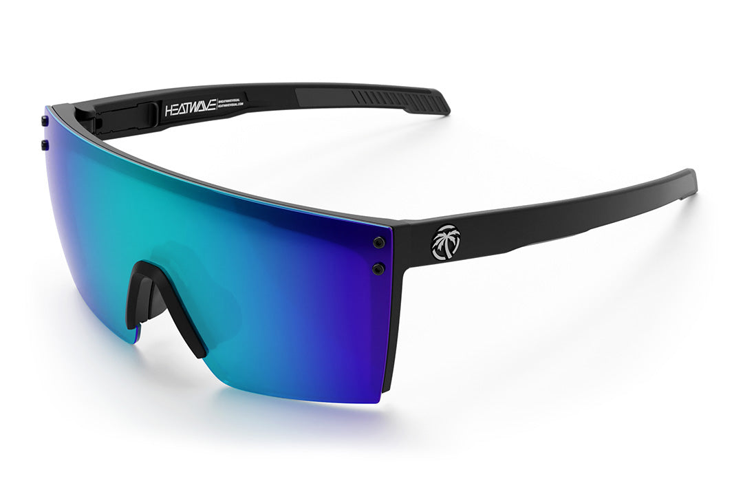 Heat Wave Visual Performance Lazer Face Sunglasses with black frame and galaxy blue lens.