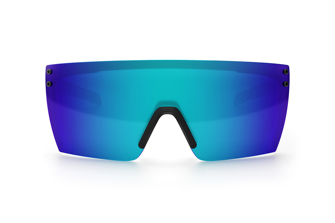 Front view of the Heat Wave Visual Performance Lazer Face Sunglasses with black frame and galaxy blue lens.