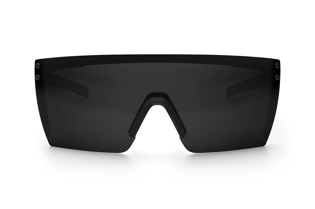 Front view of the Heat Wave Visual Performance XL Lazer Face Sunglasses with black frame and black lens.