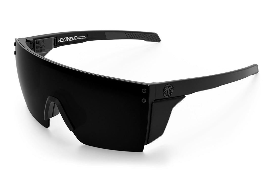 Heat Wave Visual Performance XL Lazer Face Sunglasses with black frame, ultra black lens and matching colored side shields.