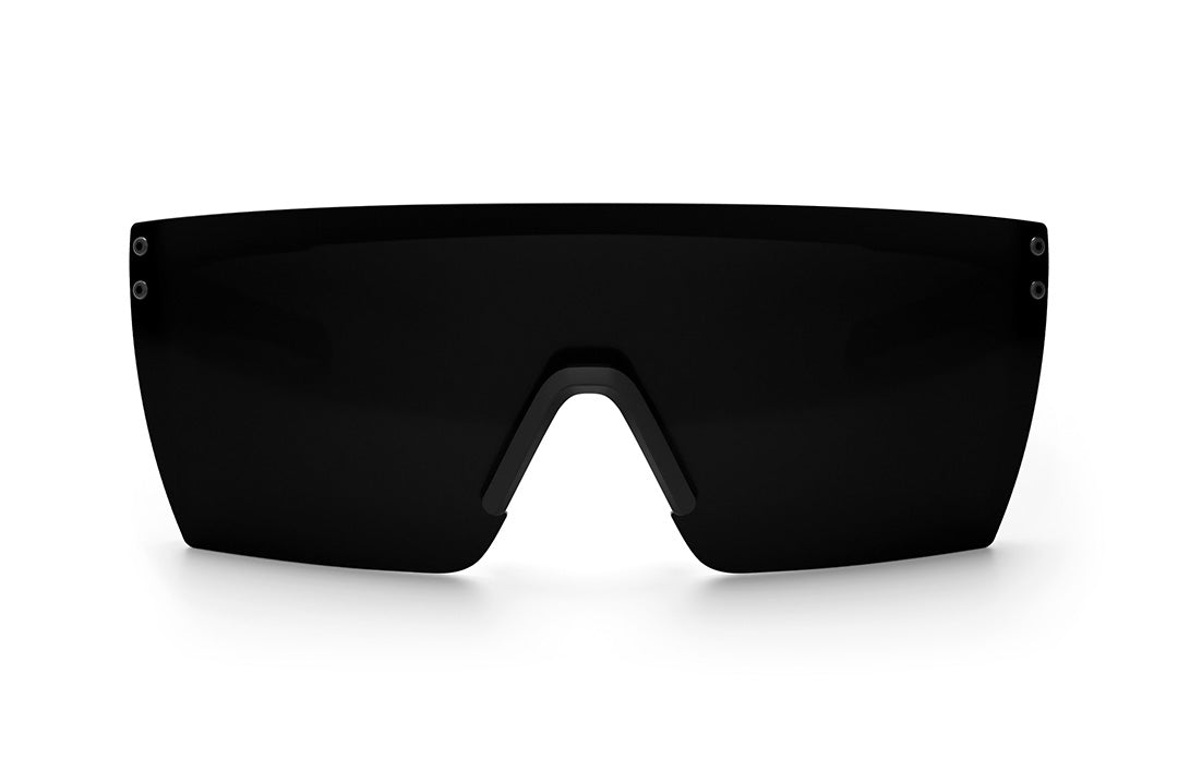 Front view of the Heat Wave Visual Performance XL Lazer Sunglasses with black frame and ultra black lens.