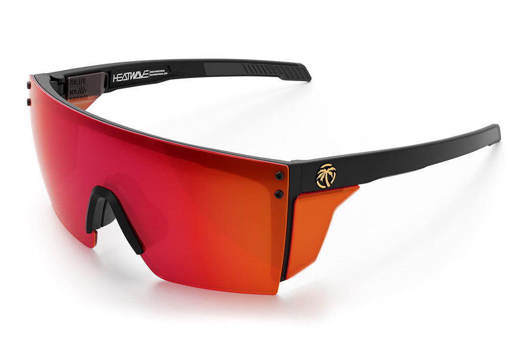 Heat Wave Visual XL Lazer Face Sunglasses with black frame, red orange lens and matching colored side shields.