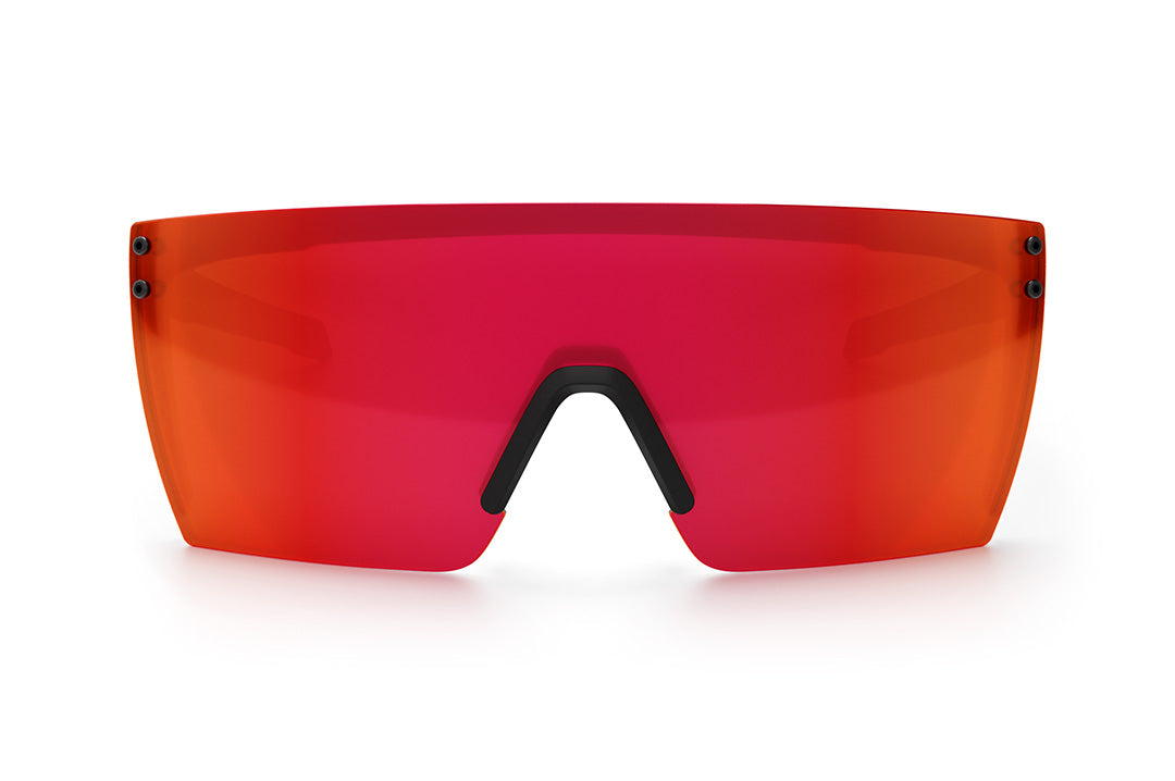 Front view of the Heat Wave Visual Performance XL Lazer Face Sunglasses with black frame and red orange lens.
