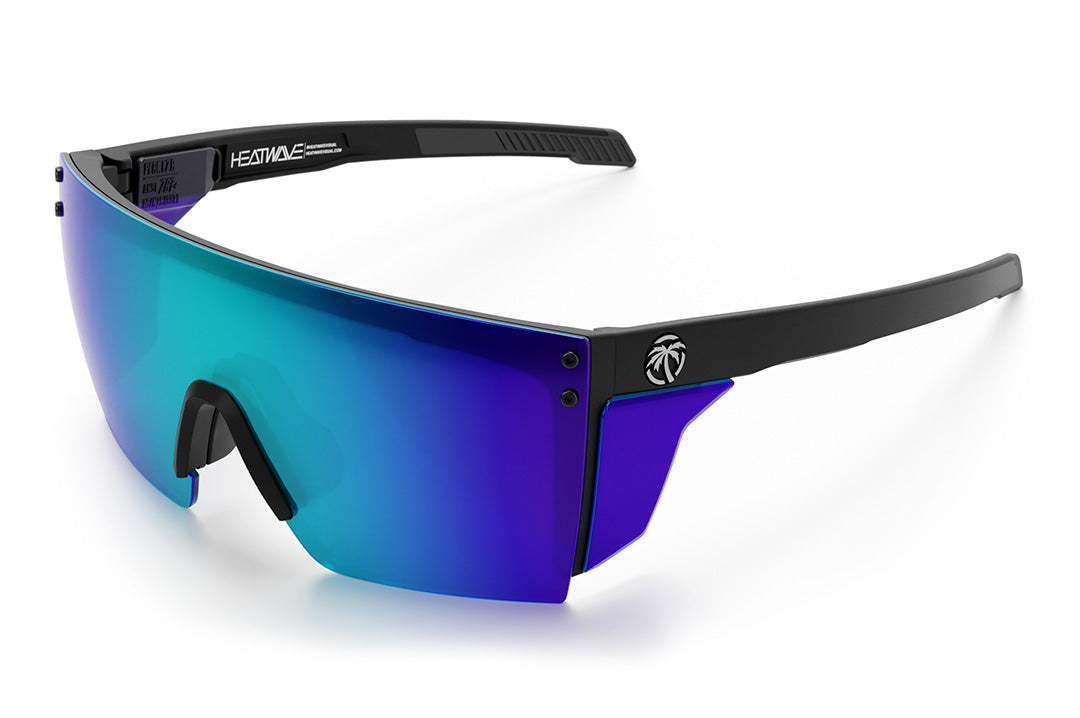 Heat Wave Visual Performance XL Lazer Face Sunglasses with black frame, galaxy blue lens and matching colored side shields.