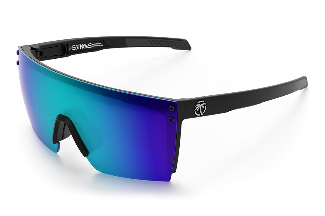Heat Wave Visual Performance XL Lazer Face Sunglasses with black frame and galaxy blue lens.