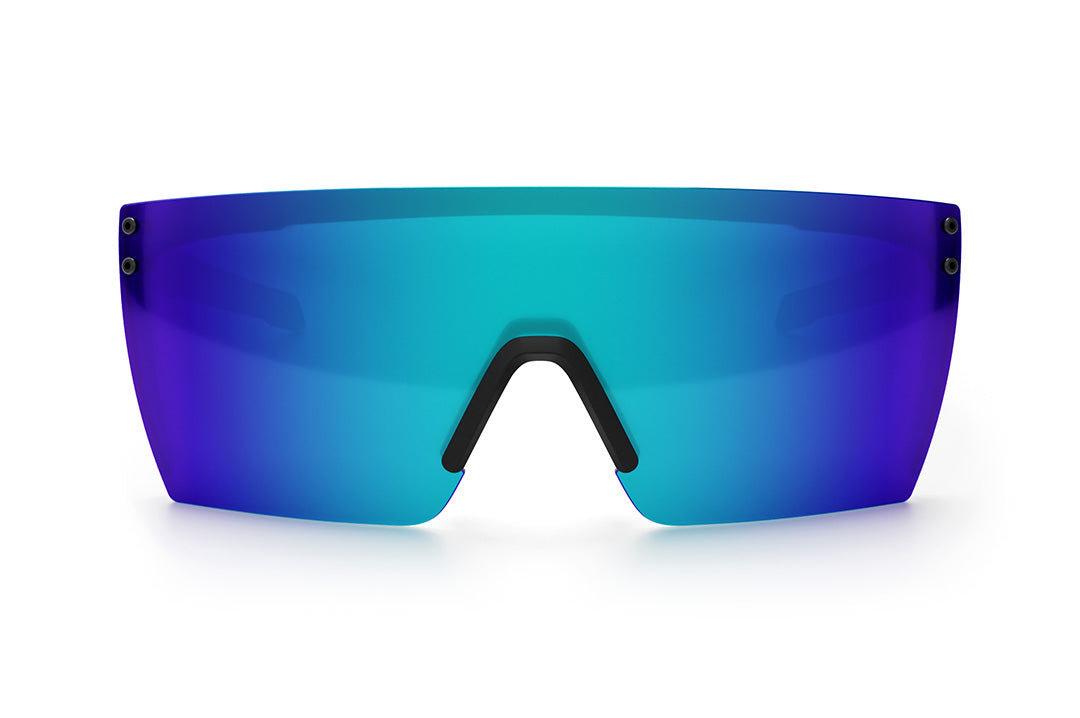 Front view of the Heat Wave Visual Performance XL Lazer Face Sunglasses with black frame and galaxy blue lens.