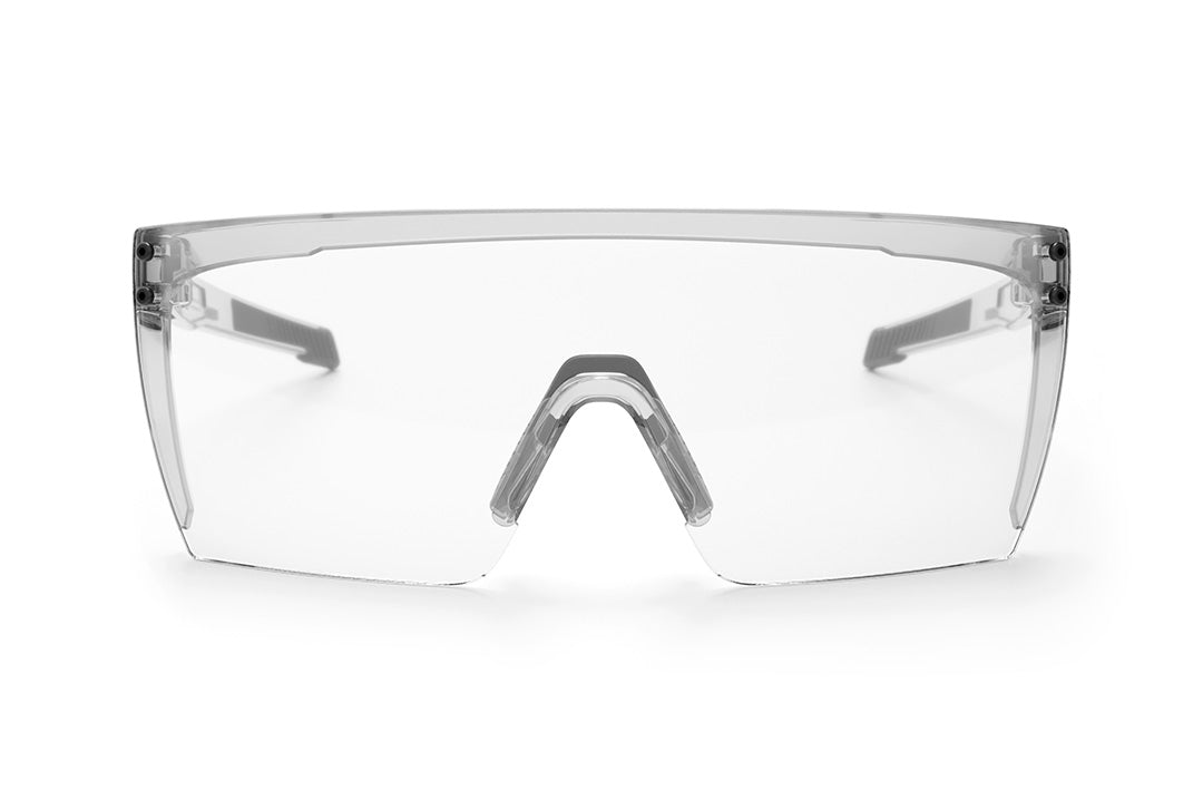 Front view of the Heat Wave Visual Performance XL Lazer Face Sunglasses with clear frame and anti-fog clear lens. 